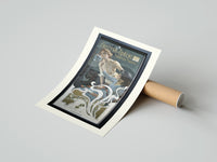 Rolled Woman blowing soap bubbles poster beside its crush-resistant kraft shipping tube