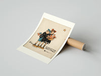 Rolled Two children holding Santa doll poster beside its crush-resistant kraft shipping tube