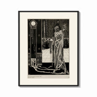 Framed Cloaked skeletal masque figure standing print shown as a bold statement piece on a clean gallery wall