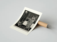 Rolled Cloaked skeletal masque figure standing poster beside its crush-resistant kraft shipping tube