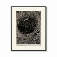 Framed Boat caught in whirlpool vortex print shown as a bold statement piece on a clean gallery wall