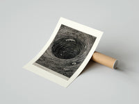 Rolled Boat caught in whirlpool vortex poster beside its crush-resistant kraft shipping tube