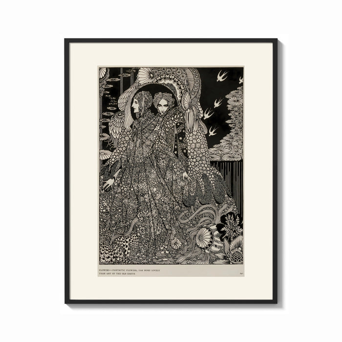 Framed Two ornately robed figures embracing print shown as a bold statement piece on a clean gallery wall
