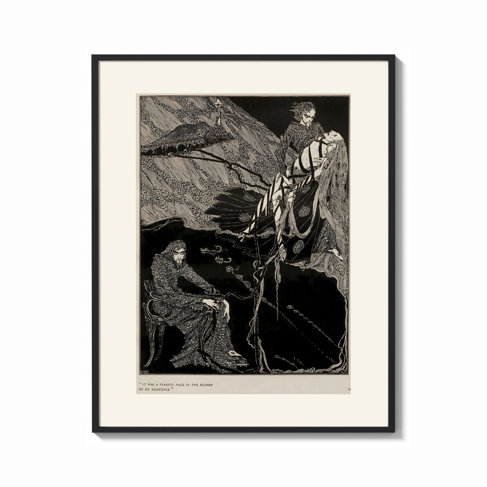 Framed Man carrying pale woman, seated figure print shown as a bold statement piece on a clean gallery wall