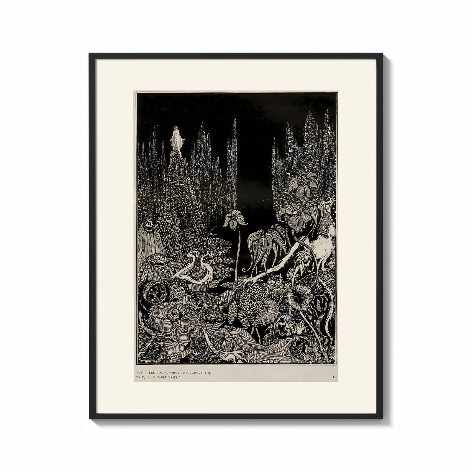 Framed Robed figure atop dark mound print shown as a bold statement piece on a clean gallery wall