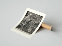 Rolled Ornate woman with flitting faces poster beside its crush-resistant kraft shipping tube