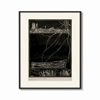 Framed Buried man in coffin underground print shown as a bold statement piece on a clean gallery wall
