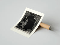 Rolled Man walking with torch in dark hall poster beside its crush-resistant kraft shipping tube