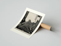 Rolled Snarling ape attacking woman poster beside its crush-resistant kraft shipping tube