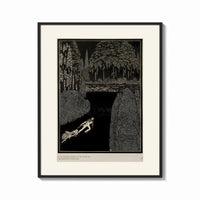 Framed Man dragging woman toward water print shown as a bold statement piece on a clean gallery wall