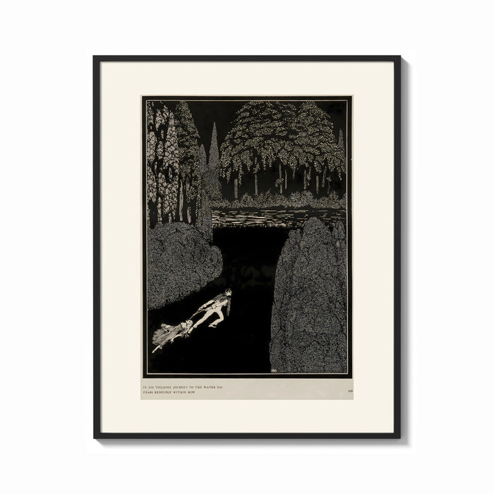 Framed Man dragging woman toward water print shown as a bold statement piece on a clean gallery wall