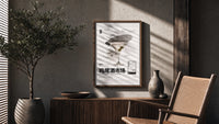 Classic Martini Cocktail Market poster framed above a fluted sideboard beside a potted tree
