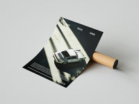 Classic Porsche 911 minimalist poster with Car Series branding resting on a crush-resistant shipping tube