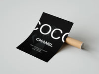 Rolled Elegant woman with handbags fashion illustration poster beside its crush-resistant kraft shipping tube