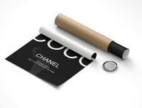 Coco Chanel Black poster rolled beside its crush-resistant shipping tube