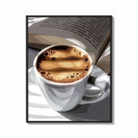 Framed Coffee and an Open Book print shown as a bold statement piece on a clean gallery wall