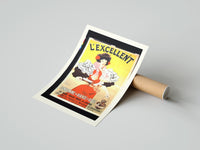 Rolled Woman serving consomme with tray poster beside its crush-resistant kraft shipping tube
