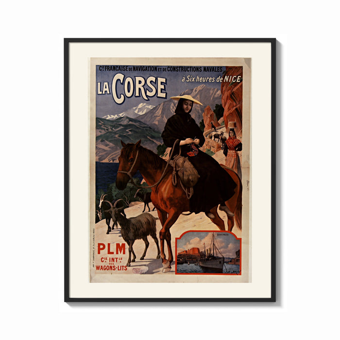 Framed woman knitting on horseback print shown as a bold statement piece on a clean gallery wall