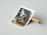 Rolled Woman washing hands in basin poster beside its crush-resistant kraft shipping tube