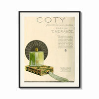 Framed Green perfume bottle on box print shown as a bold statement piece on a clean gallery wall