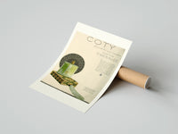 Rolled Green perfume bottle on box poster beside its crush-resistant kraft shipping tube
