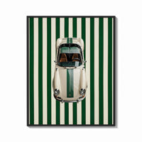 Framed 911 Targa Racing Stripes print shown as a bold statement piece on a clean gallery wall