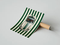 Gently curled 911 Targa Racing Stripes print beside its protective shipping tube