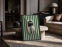 911 Targa Racing Stripes print on the floor, leaning against a travertine table