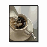 Framed Cream Poured into Black Coffee print shown as a bold statement piece on a clean gallery wall
