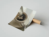 Gently curled Cream Poured into Black Coffee print beside its protective shipping tube