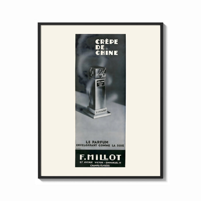 Framed Perfume bottle on pedestal print shown as a bold statement piece on a clean gallery wall