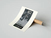 Rolled Perfume bottle on pedestal poster beside its crush-resistant kraft shipping tube