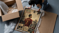 Cristiano Ronaldo in Portugal number 7 shirt framed print being unpacked from protective bubble wrap and a box