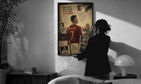 Cristiano Ronaldo in Portugal number 7 shirt print in a slim black frame being hung on a sunlit wall in a monochrome room