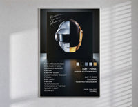 Daft Punk Random Access Memories Helmets poster framed in white on a clean gallery wall
