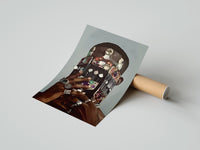 Gently curled Dangling Jewelry Over the Face print beside its protective shipping tube