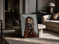 Dangling Jewelry Over the Face print on the floor, leaning against a travertine table