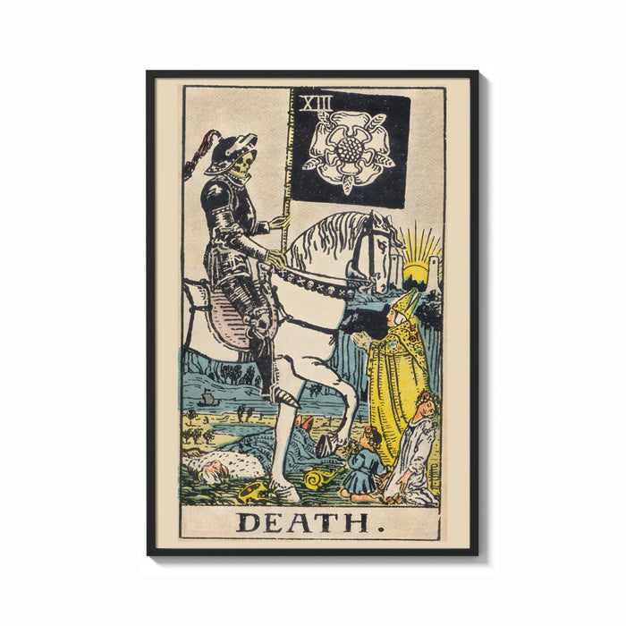 Framed Death print shown as a bold statement piece on a clean gallery wall