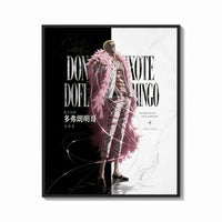 Framed blond man in pink feather coat print shown as a bold statement piece on a clean gallery wall