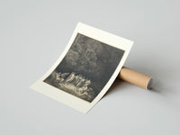 Rolled Gathering of robed classical poets poster beside its crush-resistant kraft shipping tube