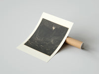 Rolled Man facing lion in dark forest poster beside its crush-resistant kraft shipping tube
