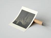 Rolled Two robed figures on cliff ledge poster beside its crush-resistant kraft shipping tube