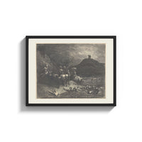 Framed Centaurs shooting arrows at damned souls print shown as a wide statement piece on a clean white wall