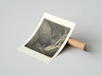 Rolled Two figures walking through dark forest poster beside its crush-resistant kraft shipping tube