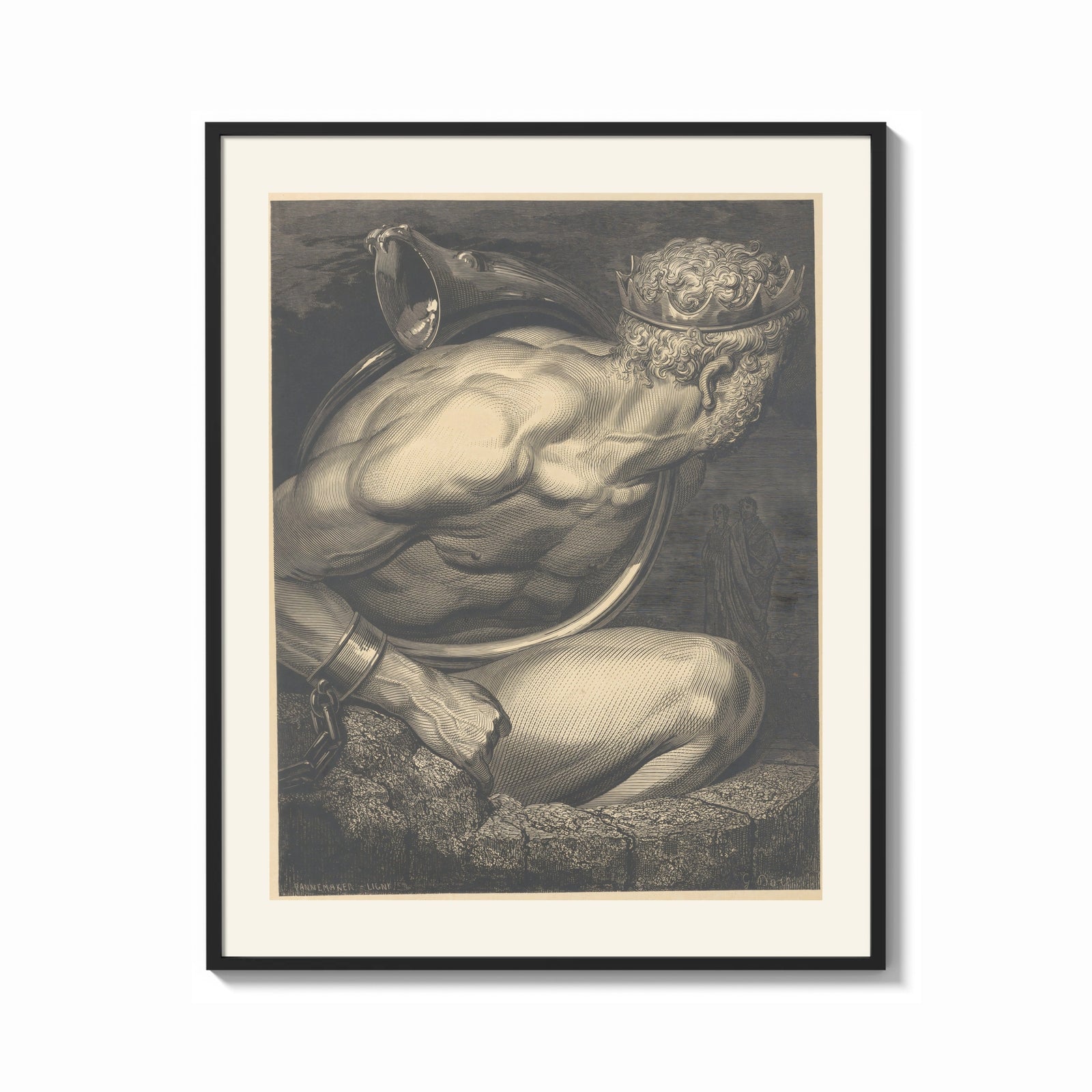 Framed Chained muscular giant with crown print shown as a bold statement piece on a clean gallery wall