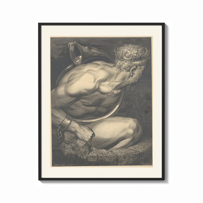 Framed Chained muscular giant with crown print shown as a bold statement piece on a clean gallery wall