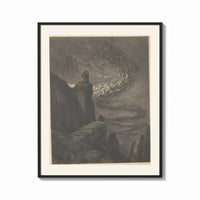 Framed Souls swirling in whirlwind before figures print shown as a bold statement piece on a clean gallery wall