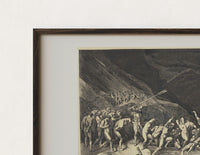 Close-up of the Charon ferrying damned souls print's dark wood frame corner and archival matte paper