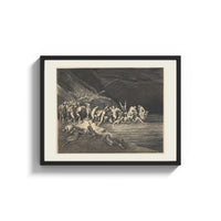 Framed Charon ferrying damned souls print shown as a wide statement piece on a clean white wall