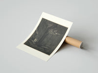 Rolled Demons on cliff, two robed travelers poster beside its crush-resistant kraft shipping tube